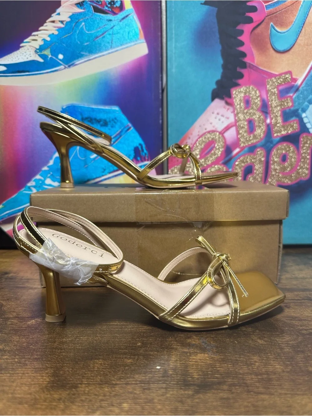 Goderci Kitten Heels with Bow Strappy Heels for Women size 7.5 Gold